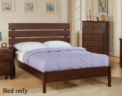 Full Size Bed With Slat Headboard In Deep Brown Finish