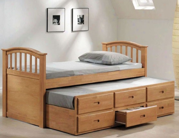 Full Size Bed With Trundle & Drawers Maple Finish