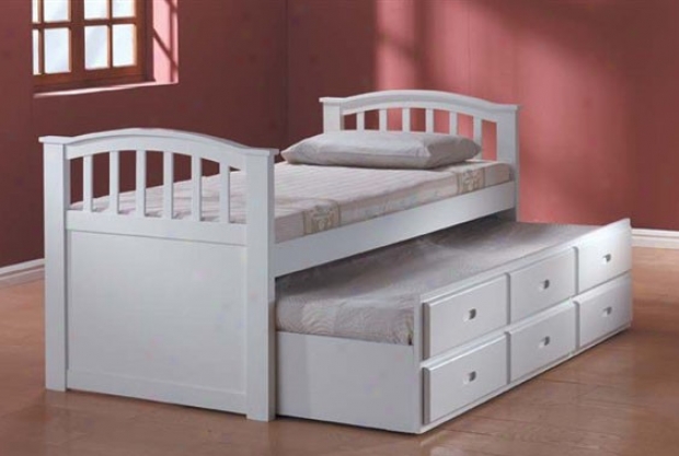 Full Size Bed With Trundle & Drawers White Finish