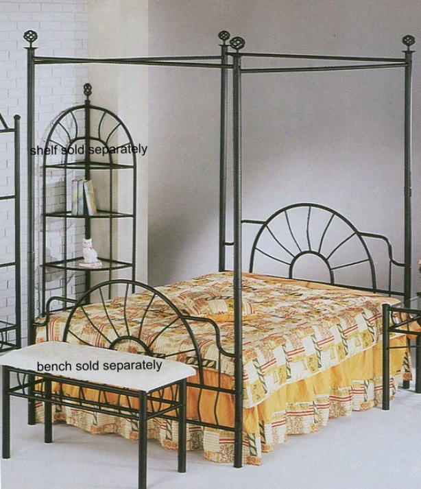 Full Size Black Sunburst Metal Frame Canopy Bed