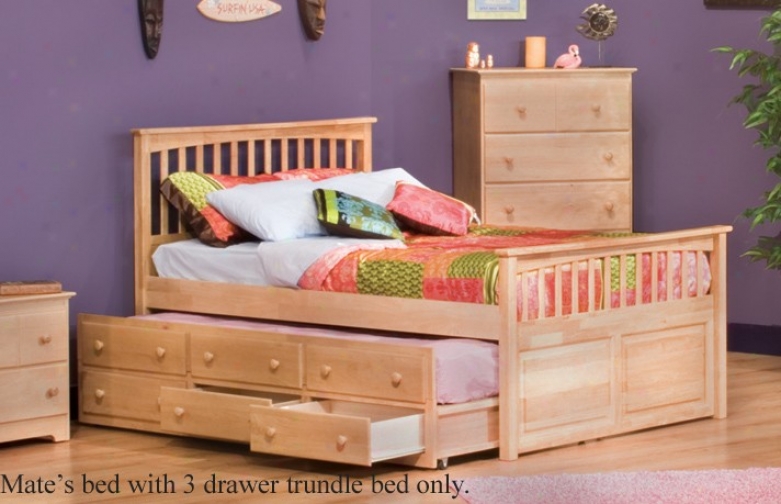 Full Size Mate's Bed With 3 Drawer Trundle Bed Natural Maple Finish