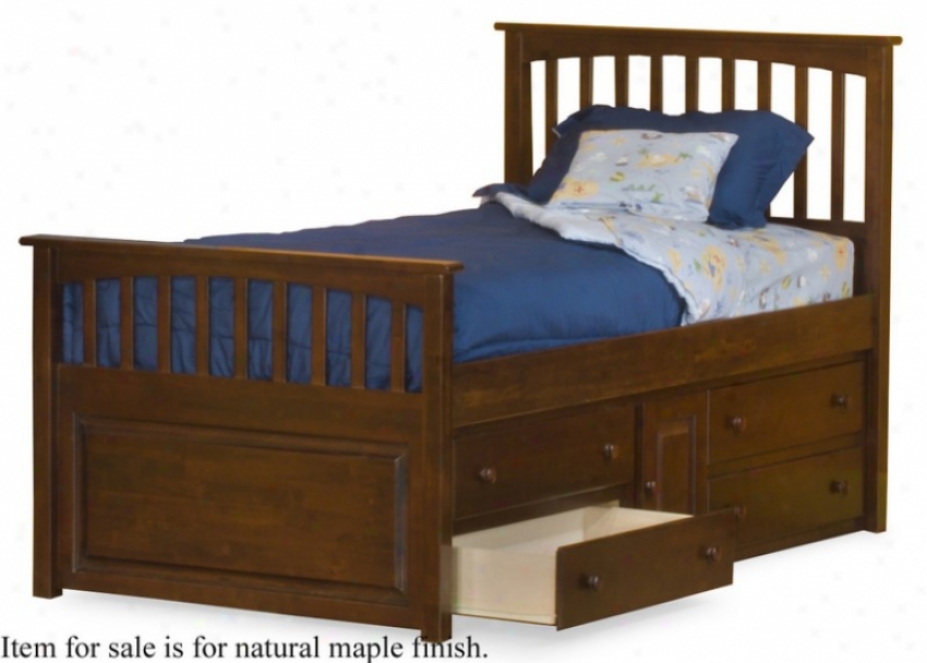 Full Size Mate's Bed With Under Bed Storage Drawer Chest Natural Maple Finish