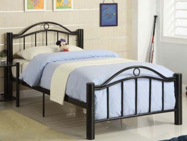 Full Size Metal Bed With Slat Design In Black Finish