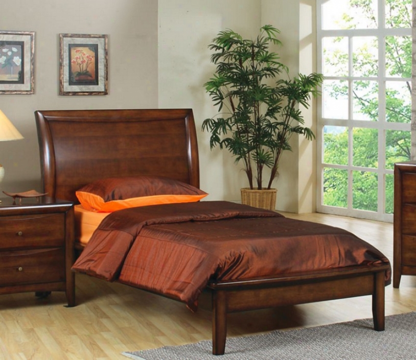 Full Size Platform Bed Contemporary Style In Warm Brown Finish