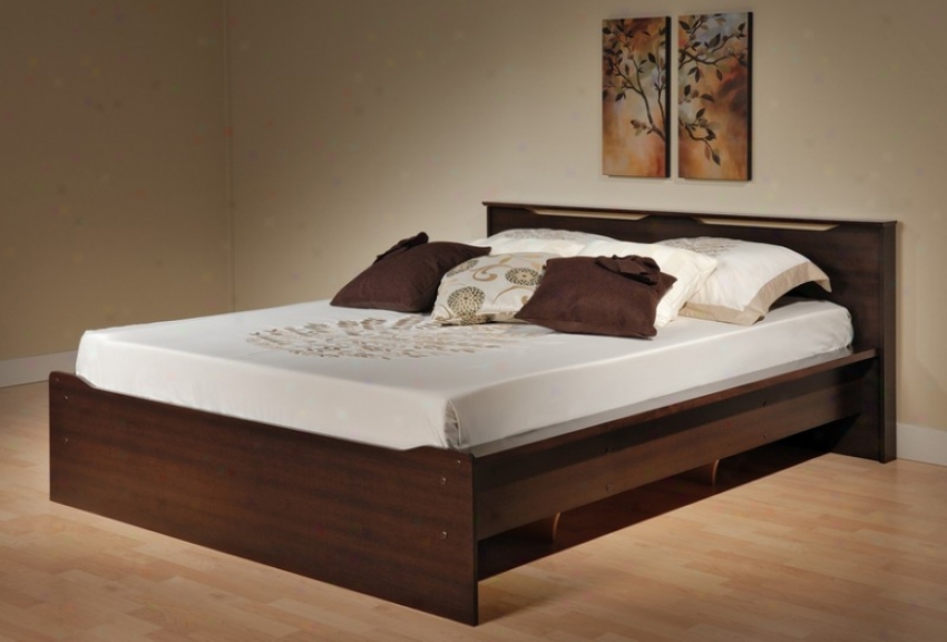 Full Size Platform Bed With Integrated Headboard In Espresso Finish