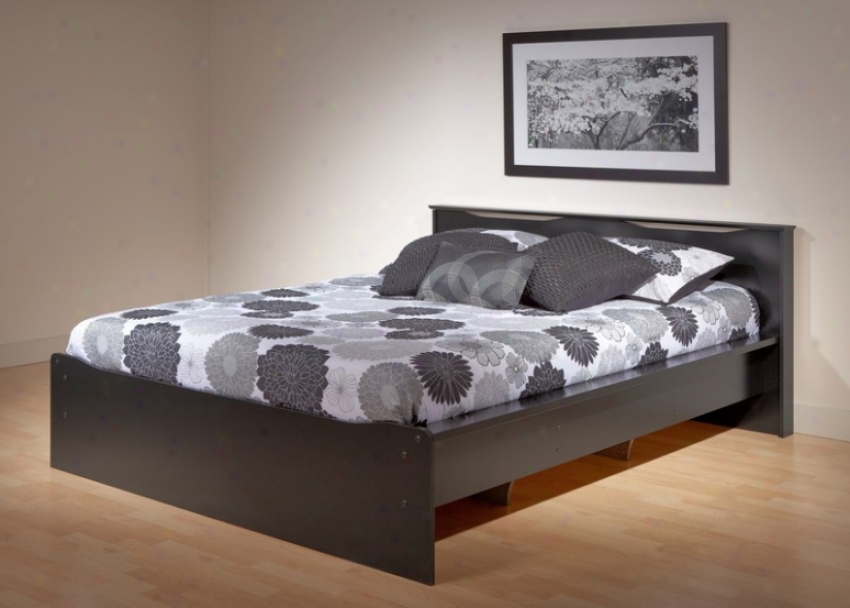 Full Size Platform Bed With Integrated Headboard In Black Finish