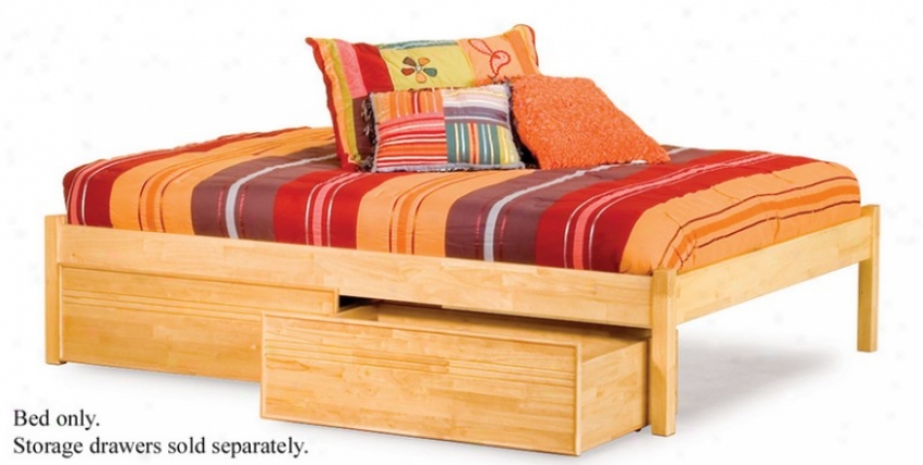 Full Size Platform Bed By the side of Open Footrail Natural Maple Finish