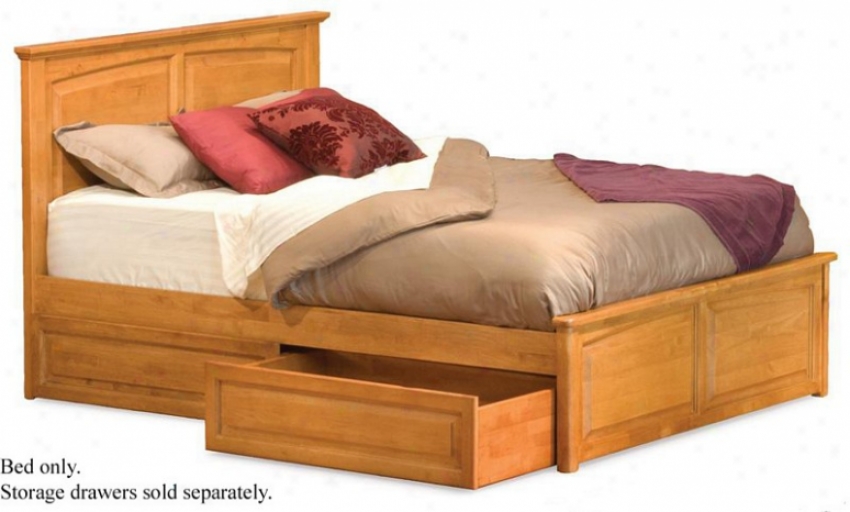 Full Size Platform Bed With Rajsed Panel Footboard Caramel Latte Finish