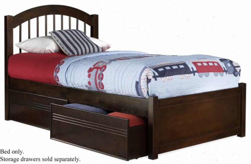 Full Size Windsor Style Platform Bed With Flat Panel Footboard Antique Walnut Finish