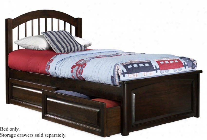 Full Size Windsor Style Platform Bed With Raised Panel Footboard Antique Walnut Finish