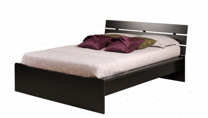 Full/double Size Platform Bed With Integrated Headboard In Black Finish