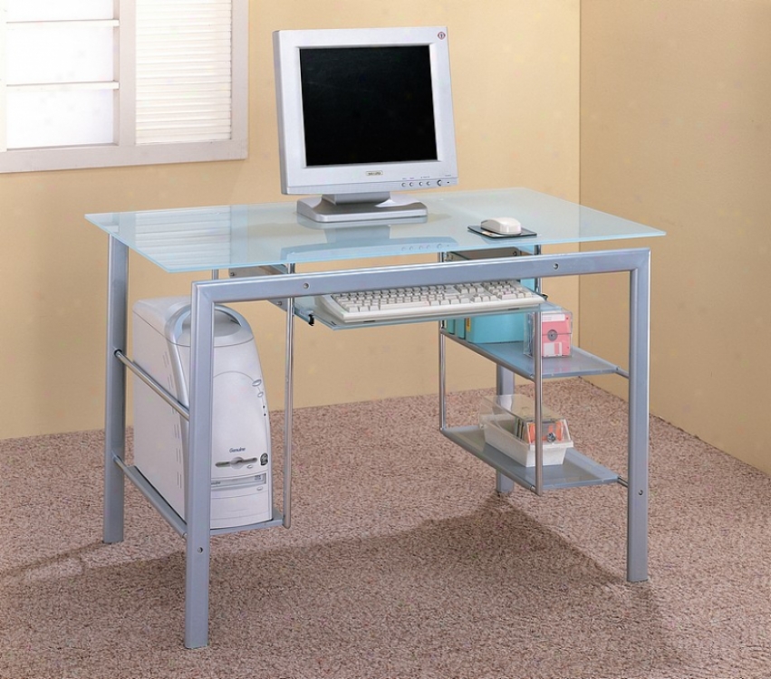 Functional Metal & Glass Home Office Storage Computer Desk