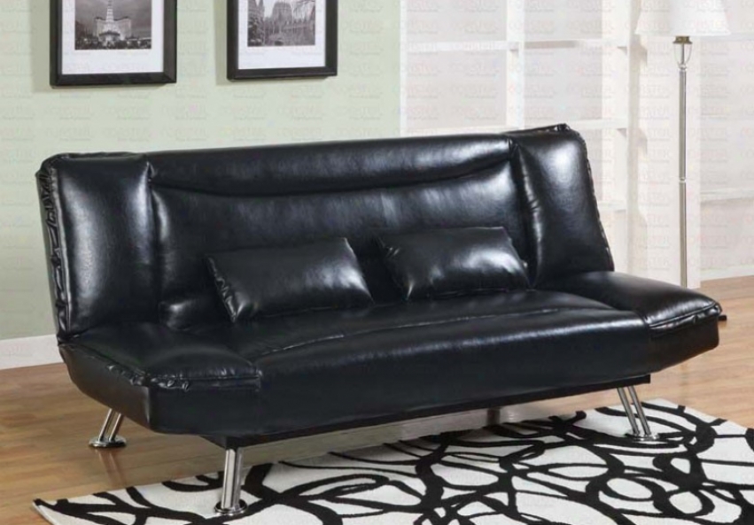 Futon Sofa Bed Contemporary Style In Black Leather Like