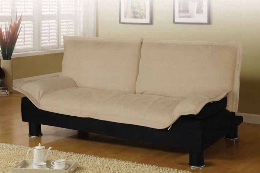 Futon Sofa Bed In Beige Microfiber