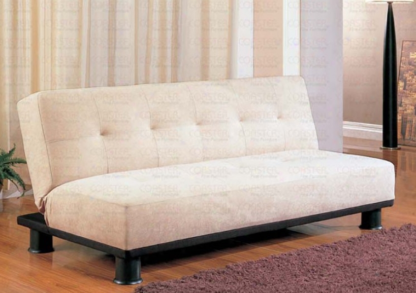 Futon Sofa Bed With Button Tufted Design In Beige Microfiber