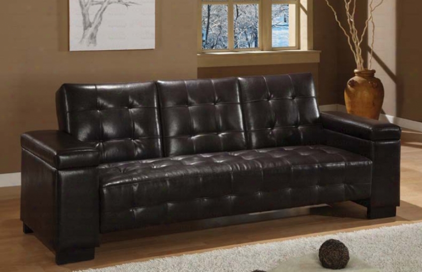 Futon Sofa Bed Woth Button Tufted Design In Dark Brown Vinyl