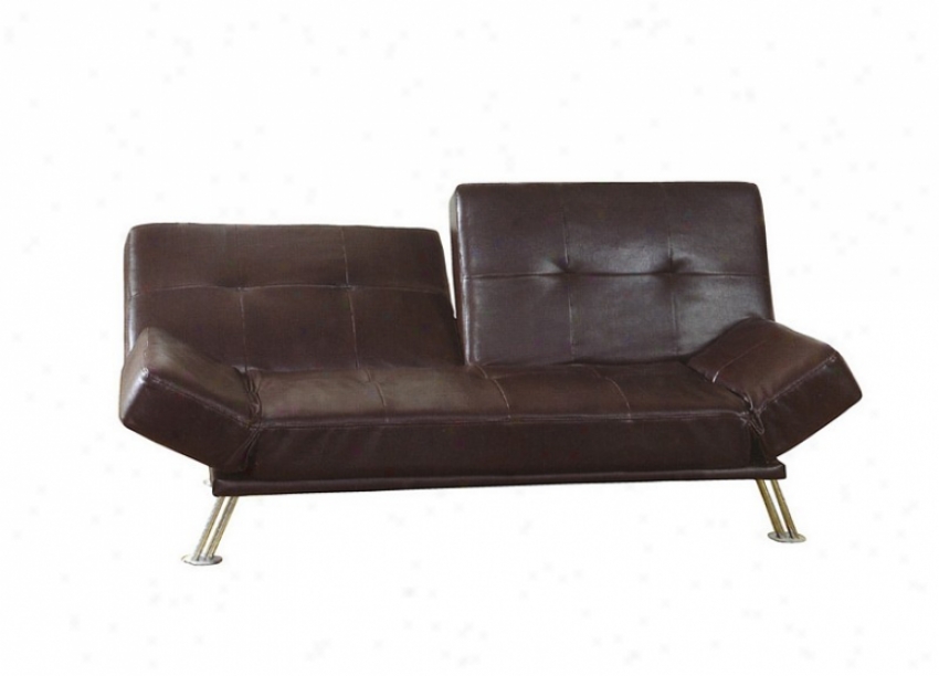 Futon Sofa Bed With Chocolate Pu Cover And Metal Frame