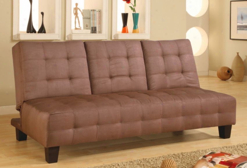 Futon Sofa Bed By the side of Cup Holders In Tan Microfiber