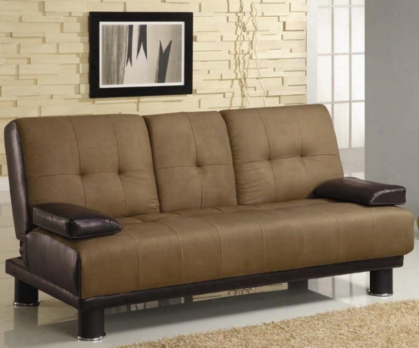 Futon Sofa Bed With Drop Down Console In Tw Tone Finish