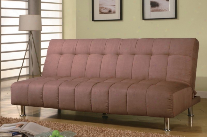 Futon Sofa Bed With Metal Legs In Tan Microfiber