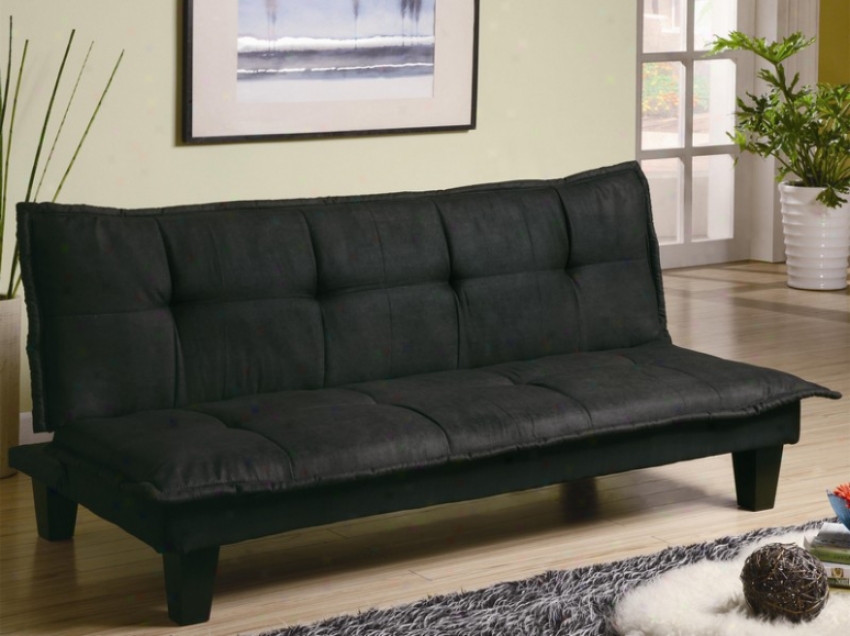 Futon Sofa Bed With Padded Seat In Dark Gray And Black Fabric