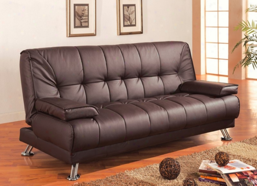 Futon Sofa Em~ With Removavle Arm Rests In Brown Vinyl