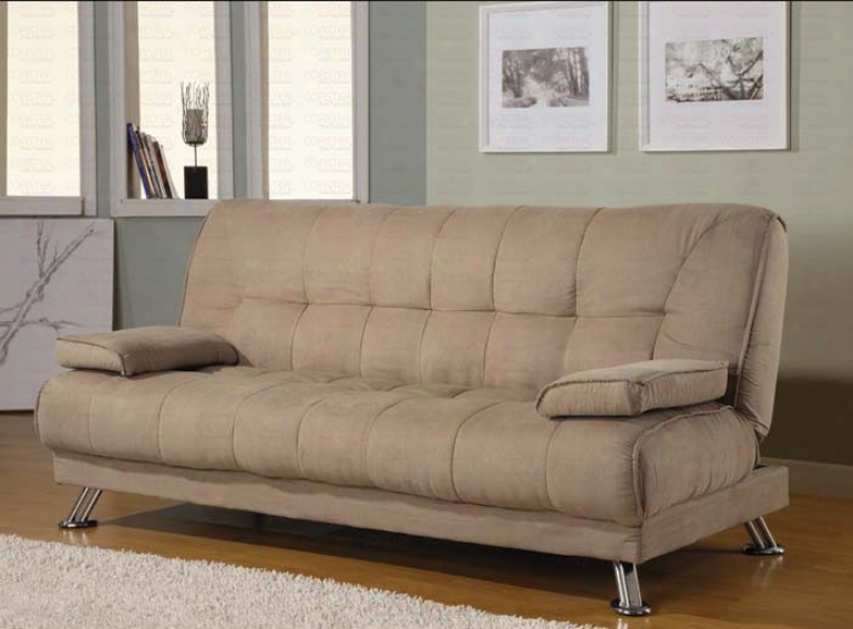 Futon Sofa Bed With Removable Arm Rests In Tan Microfiber