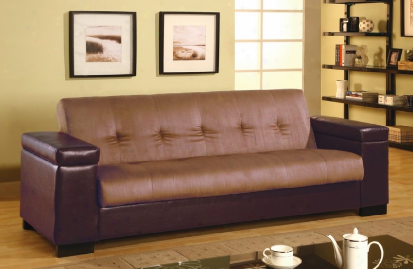 Futon Sofa Bed With Storag eSpace In Tan Microfiber