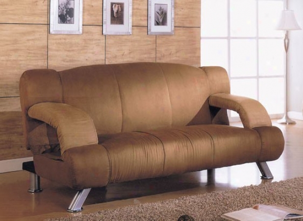 Futon Couch With Adjustable Arms In Tan Microfiber