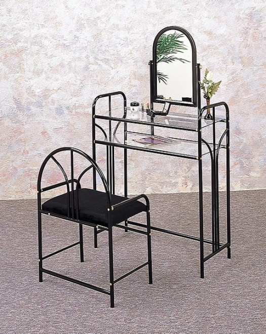 Glossy Black Perfect Metal Vanity Table Mirror & Stool/bench Set