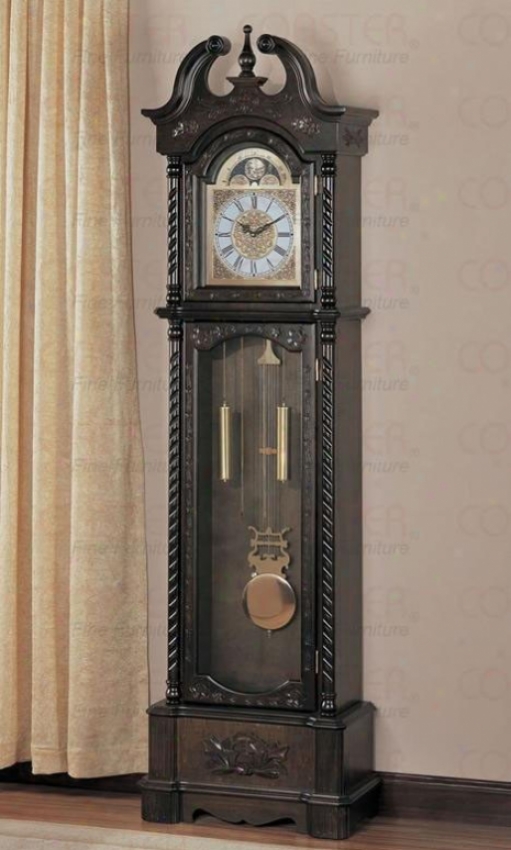 Grandfather Floor Clock With Carved Details In Brown Finish