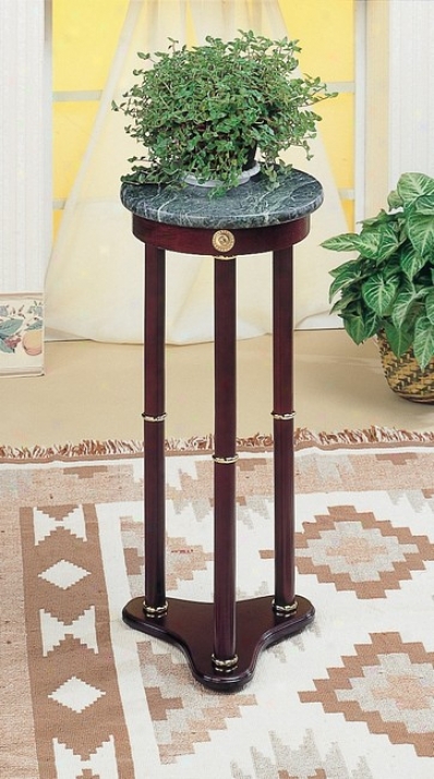 Green Marble Top Cherry Finish Wood Base Engender Stand Side Table