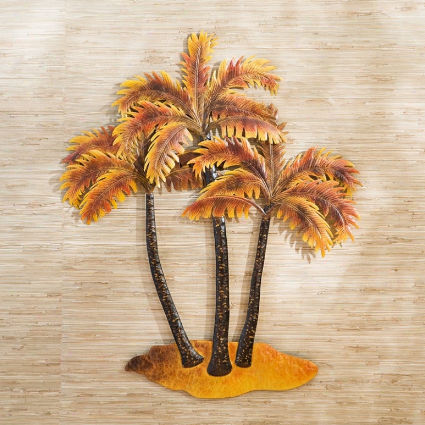 Hand Painted Autumn Hues Palm Tree Metal Wall Art