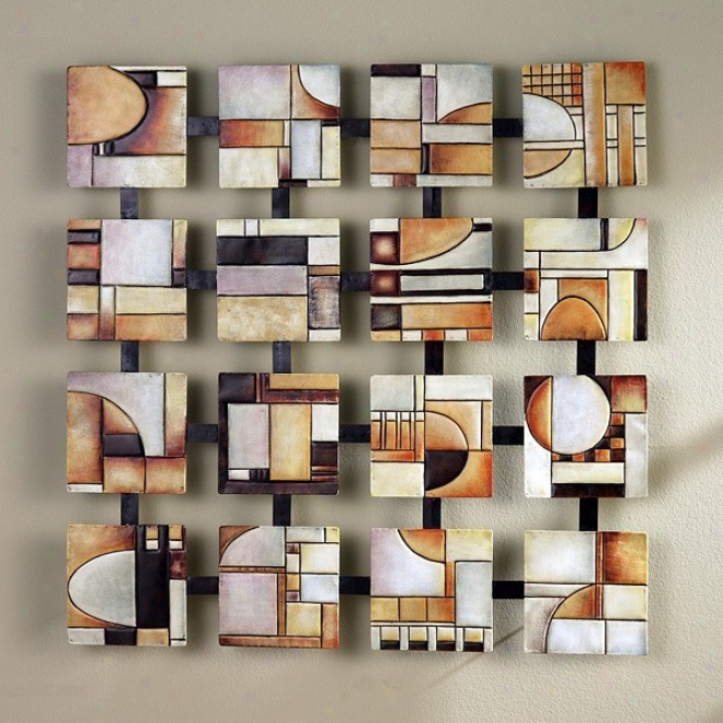 Hand Painted Earth Tone Metal Abstract Squares Wall Art