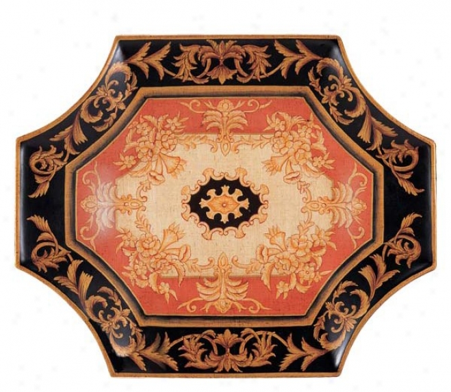 Hand Paimted Octagon Porcelain Plate With Golden Floral Pattern