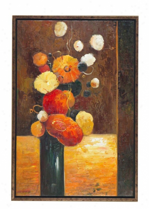 Hand Painted Oil Painting On Canvas In Orange Blooms Design