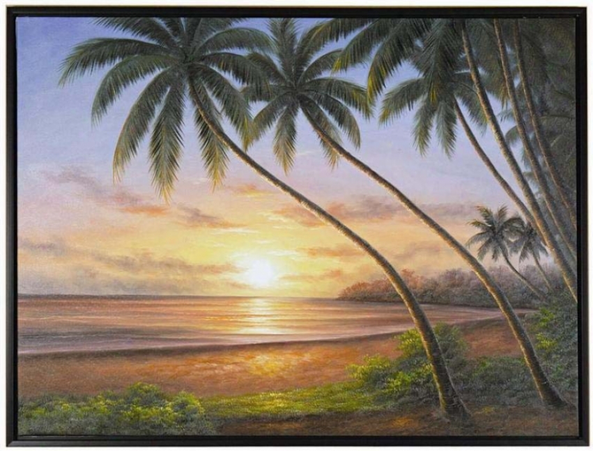 Hand Painted Oil Painting On Canvsa In Sunset Beach Pattern