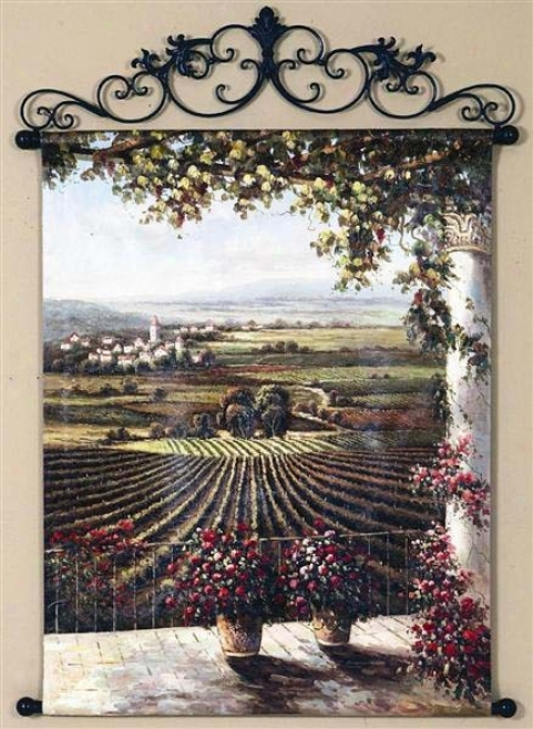 Hand Pwinted Oil Painting With Metal Frame In Vineyard Theme