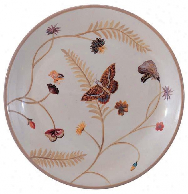 Hand Painted Porcelain Plate In Cream - Floral And Butterfly