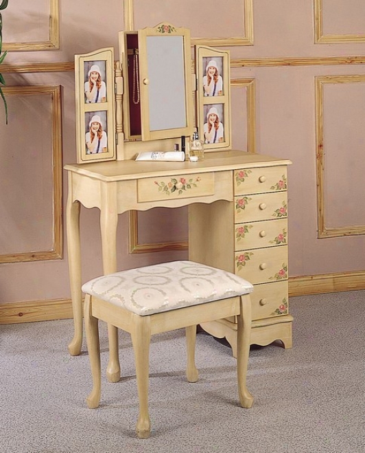 Hand Painted Queen Anne Style Vanity Table & Stool/bench Set