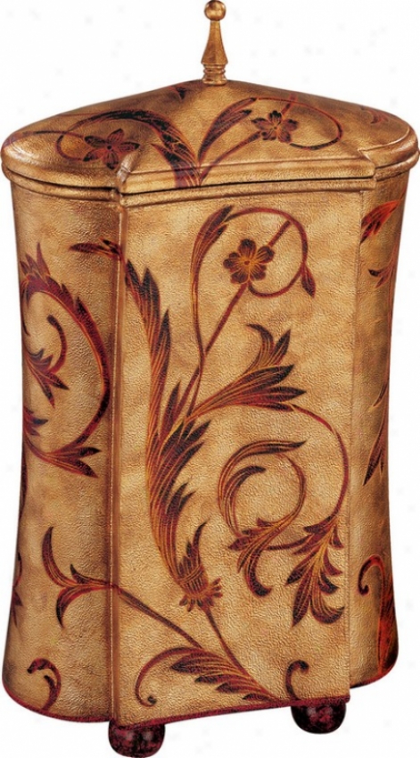 Hand Painted Storage Box - Dark Gold And Cherry Finish