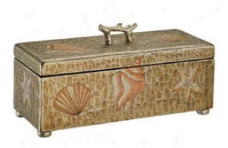 Hand Painted Storage Box In Antique Brown - Seashell