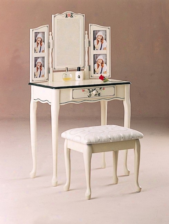 Hand Painted Vanity Table & Matchiny Stool Set W/photo Form