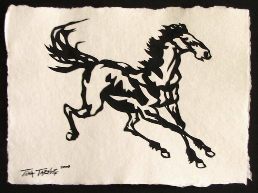 Handmade Papercut Art - Black Galloping Horse Silhouette