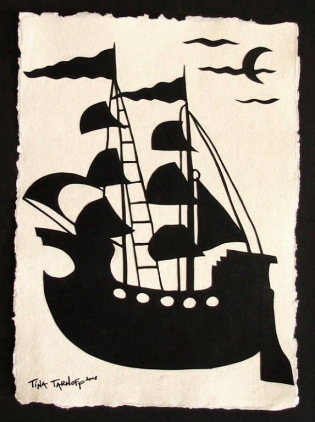 Handmade Papercut Art - Black Ships Ahoy! Silhouette