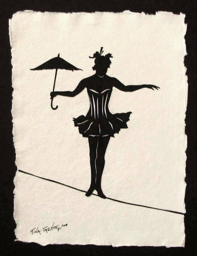 Handmade Papercut Art - Elvira On A Tightrope Silhouette