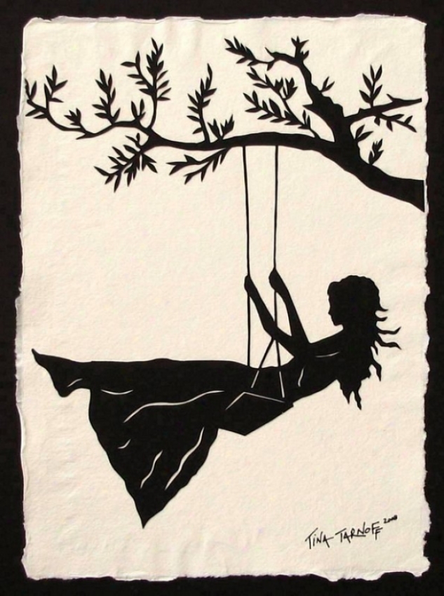 Handmade Papercut Art - Girl On A Swing Silhouette