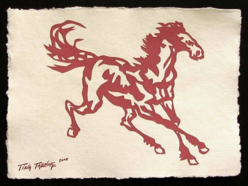 Handmade Papercut Art - Red Galloping Horse Silhouette