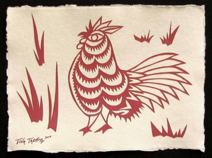 Handmade Papercut Art - Red Rooster Silhouette