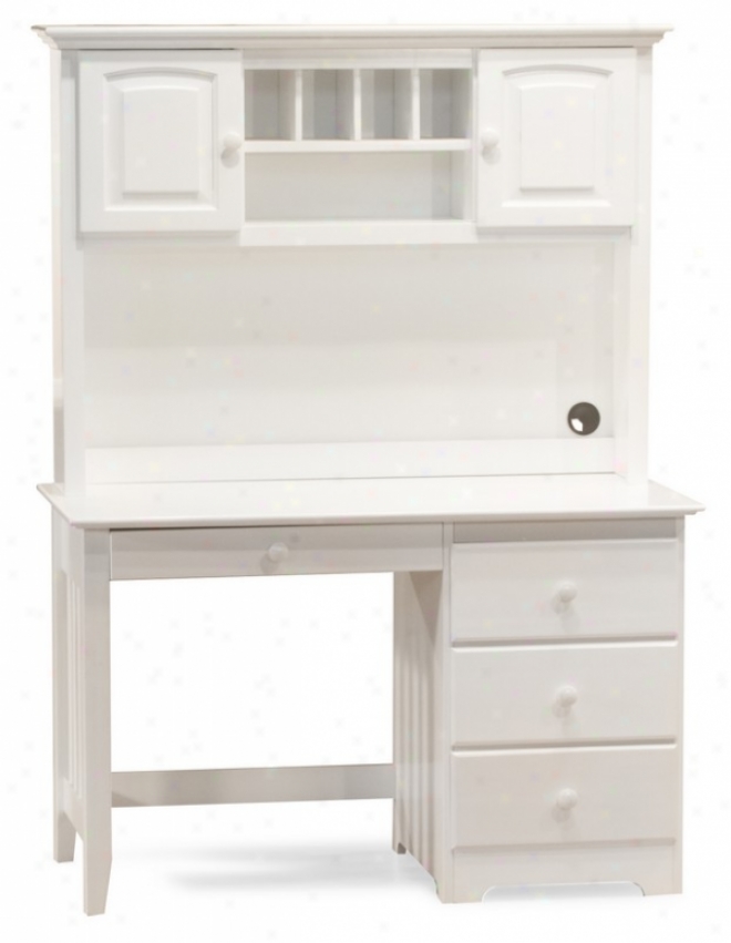 Hardwood Desk & Hutch Set Windsor Style White Finish